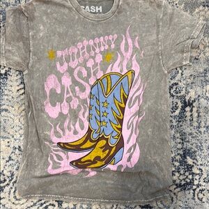NWOT Distressed Graphic Tee with Cowboy Boot Design Johnny Cash sz m